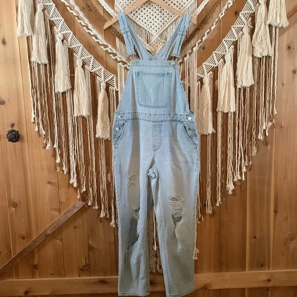 Pacsun Faded  Distressed Light Blue Overalls Size Medium - Picture 1 of 8